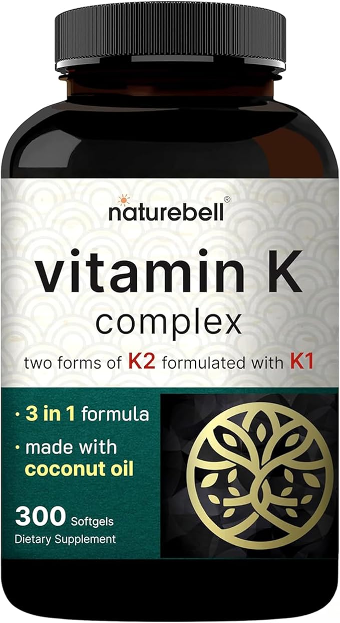 NatureBell Vitamin K Complex - 300 Softgels - Delivers 2600mcg Vitamin K - Full Spectrum Bone &amp Heart Health Support Supplement - High Absorption K1 &amp K2 MK-4 &amp MK-7*