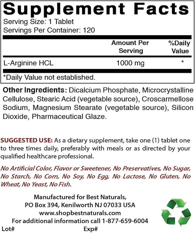 Best Naturals L-Glutamine 1000mg &amp L-Arginine 1000 mg
