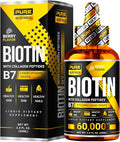 PURE RESEARCH Liquid Biotin &amp Collagen Hair Growth Drops 60000mcg – Biotin and Liquid Collagen Supplements for Women &amp Men – Supports Glowing Skin Healthy Hair &amp Nail Growth (2Fl Oz)