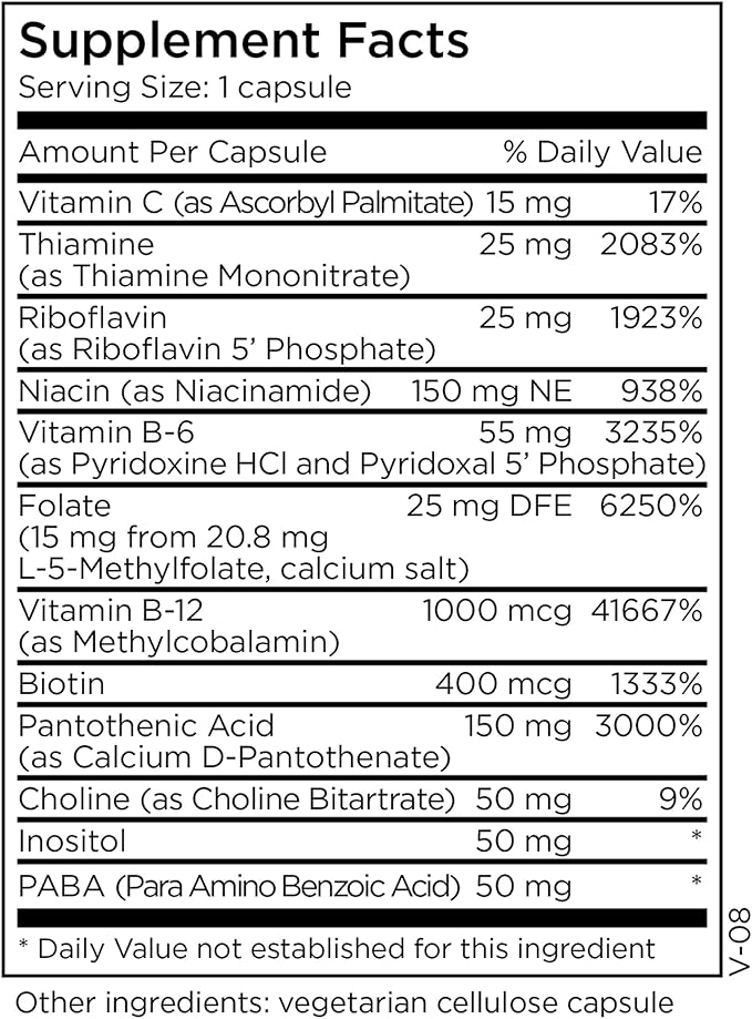 MethylPro B Complex + L-Methylfolate 15 mg - Bioavailable Methylated Vitamin Blend - Supports Energy and Stress - Vegetarian &amp Hypoallergenic - 30 Servings - 30 Capsules