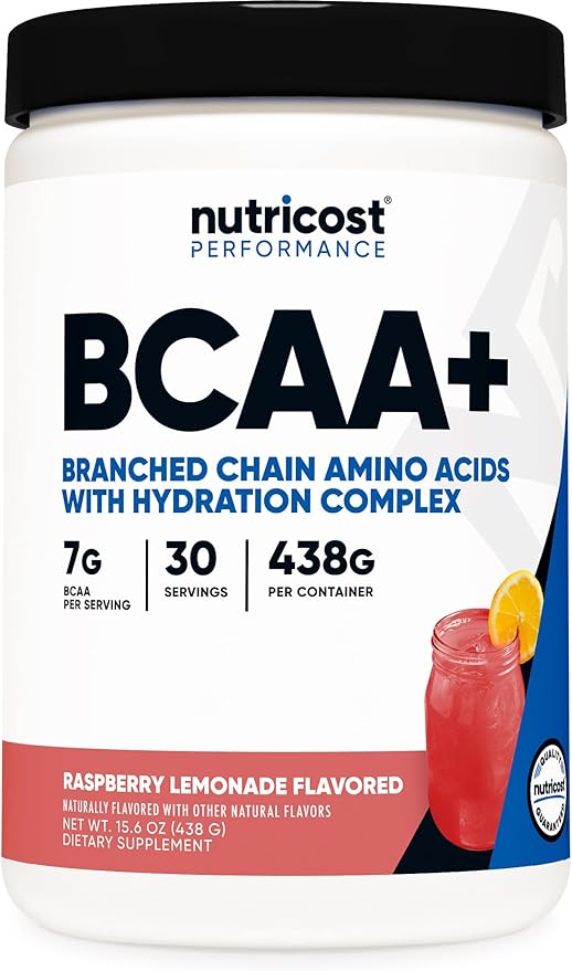 Nutricost BCAA + Hydration Powder (Raspberry Lemonade) 30 Servings - Branched Chain Amino Acids with Hydration Complex - Gluten-Free Non-GMO