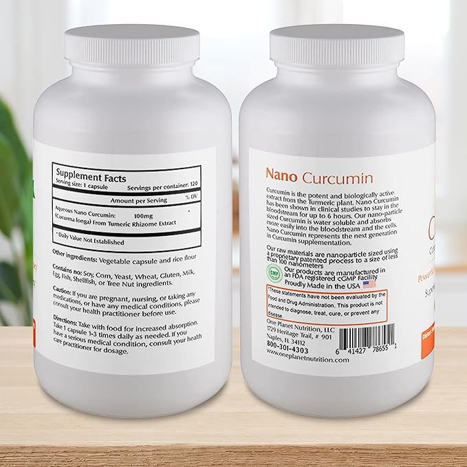 One Planet Nutrition Nano Curcumin 100 mg Capsules (120 Count) Turmeric Extract Nano for High Absorption Supports Overall Health Non-GMO Vegan Gluten-Free