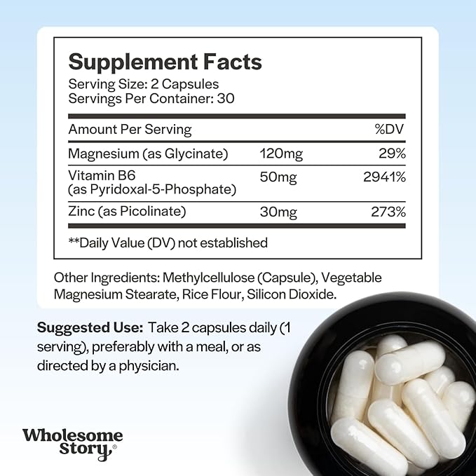 Zinc Picolinate Magnesium Glycinate Supplements with P5P Vitamin B6 | Magnesium and Zinc Vitamin | Reproductive &amp Fertility Health Hormone Balance Immune System Support | 30 Day Supply (Pack of