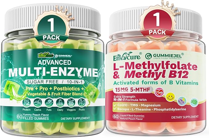Digestive Enzymes Gummies + L-Methylfolate 15mg Plus Methyl B12 2000mcg Gummies