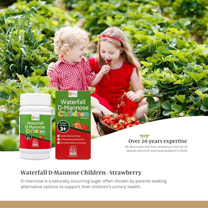 sc nutra Waterfall D-Mannose Children Strawberry - Kids D-Mannose Naturally sourced from Birch (Sweet Cures)