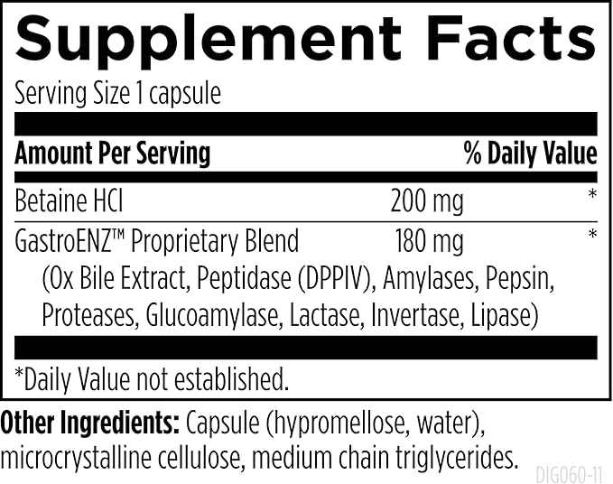 Designs for Health Digestzymes - Digestive Enzymes + Betaine Hydrochloride for Gas &amp Bloating Relief - Pepsin Ox Bile Lactase Enzyme &amp Lipase Enzymes for Digestion (60 Capsules)