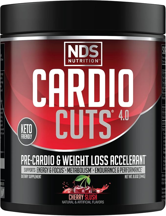 Cardio Cuts NDS Nutrition 4.0 Pre Workout Supplement - Advanced Weight Loss and Pre Cardio Formula with L-Carnitine CLA MCTs L-Glutamine and Safflower Oil - Cherry Slush (40 Servings)