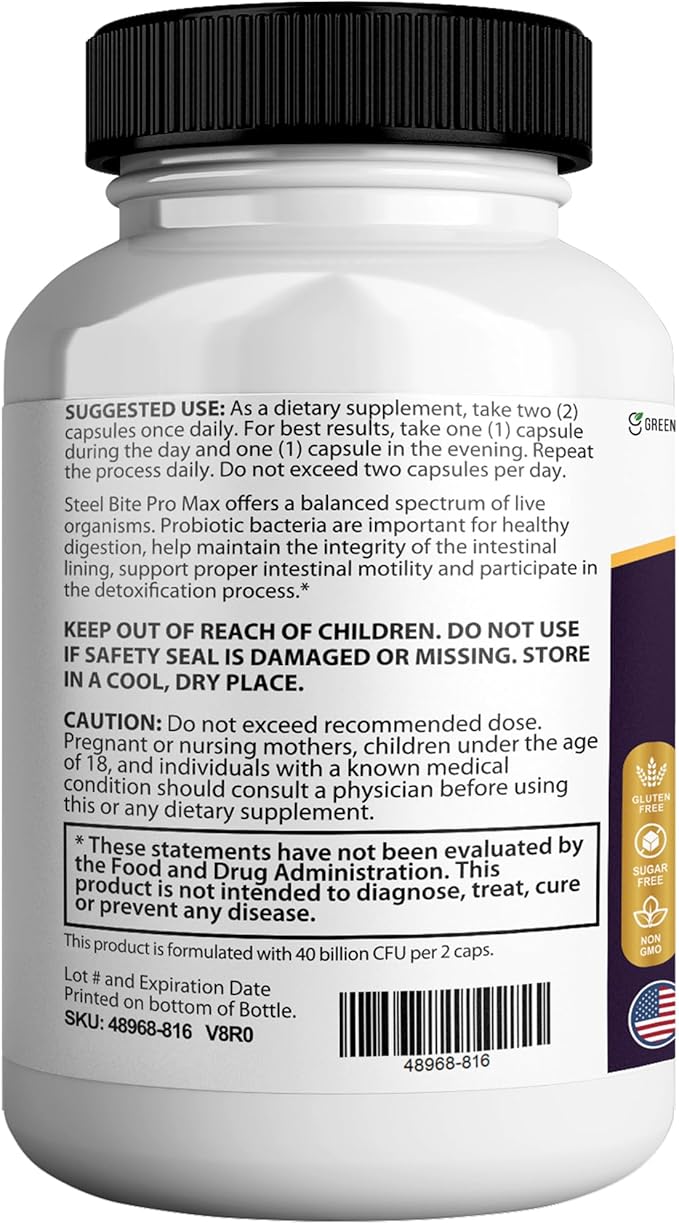 Steel Bite Pro Max Probiotic Supplement 40 Billion CFU 60 Capsules 30 Day Supply (3)