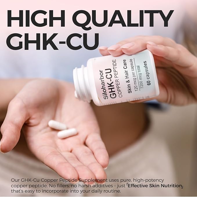 GHK-Cu Copper Peptide Supplement 120mcg High-Purity Supplement for Skin &amp Hair Enteric-Coated for Maximum Absorption Vegan &amp Gluten-Free (60 Count)