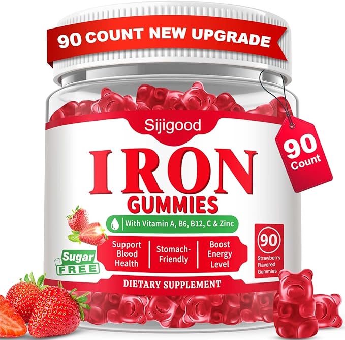 90 Count | Iron Supplement for Women Men &amp Kids Iron Gummies for Iron Deficiency &amp Anemia with Vitamin C B6 B12Folate-Iron Supplement Support Bl♡♡d Oxygen &amp Energy Boost VeganNon-GMO
