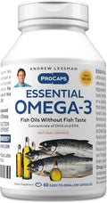 ANDREW LESSMAN Essential Omega-3 Orange - 60 Softgels - Ultra-Pure High Potency Omega-3 Oils. High DHA No Stomach Upset No Contaminants No Mercury. Small Easy to Swallow Softgels