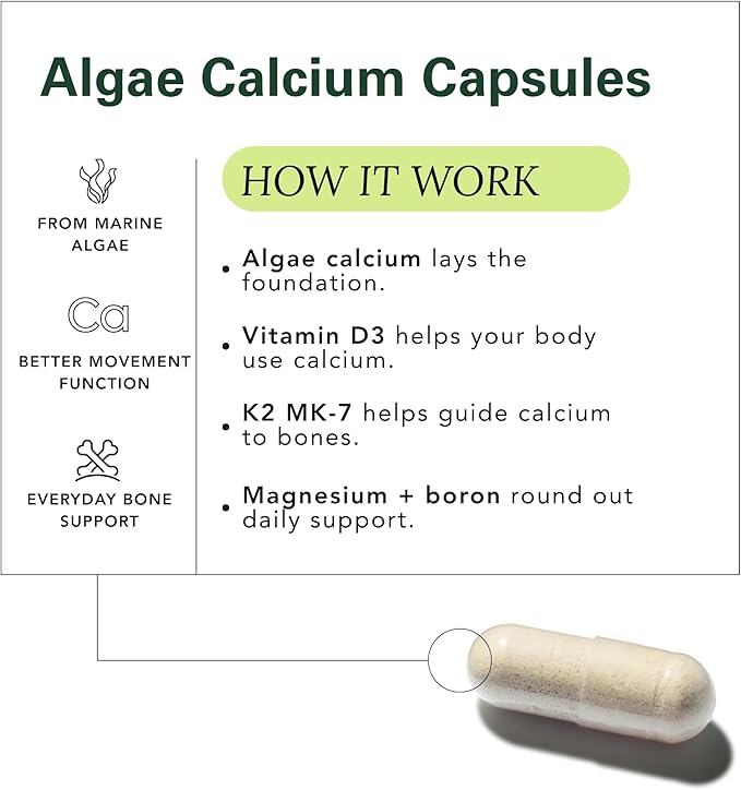 ZAB Algae Calcium Supplement with Vitamin D3 &amp K2 MK7 Magnesium Calcium Complex for Daily Bone Health Support &amp Strength 90 Capsules 45-Day Supply