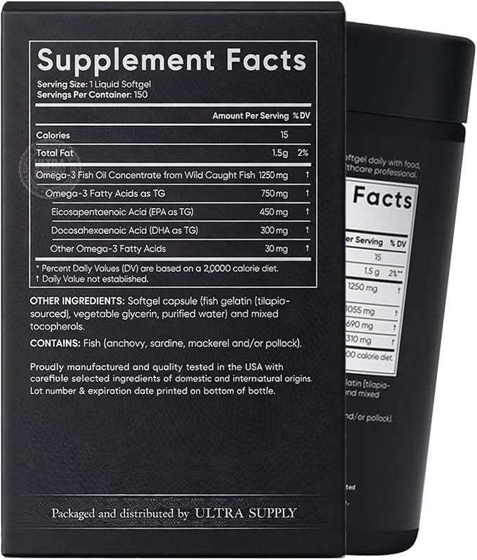 Sports Fish Oil Triple Strength (150 Count) Burp-Less Formula 1250 mg Fish Oil 1055mg Omega 3