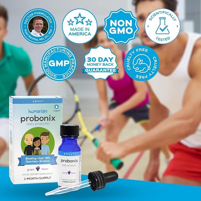 Probonix Humarian Liquid Probiotics for Adults - 12-Strain Probiotic Drops to Fortify Gut Health Immunity and More - 30-Day Supply - Delicious Grape Flavor