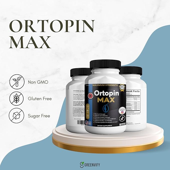 Ortopin MAX Joint Support Supplement Glucosamine Chondroitin Turmeric Boswellia MSM 60 Capsules 20 Day Supply (1)