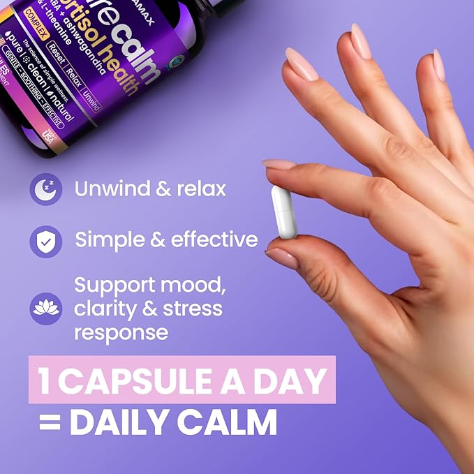 Cortisol Supplements for Women and Men - L-Theanine Ashwagandha GABA - High Cortisol Manager Reducer - Relaxation Mood &amp Stress Support - Ginkgo Biloba Bacopa Monnieri 5-HTP - Made in USA