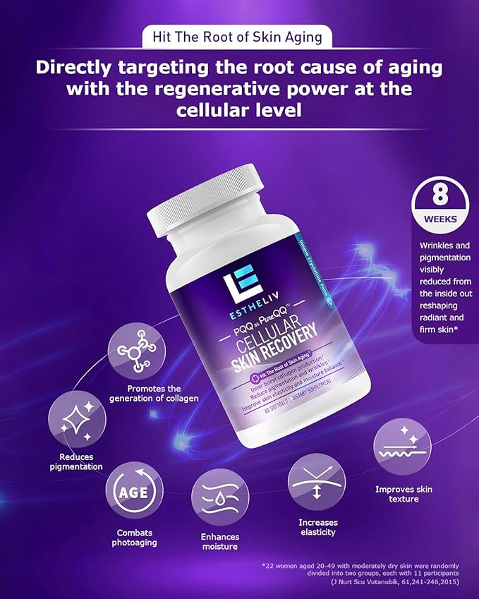 Cellular Skin Recovery Supplement Hit The Root of Skin Aging PQQ Reduces Pigmentation and Wrinkles Improves Skin's Elasticity and Moisture Balance