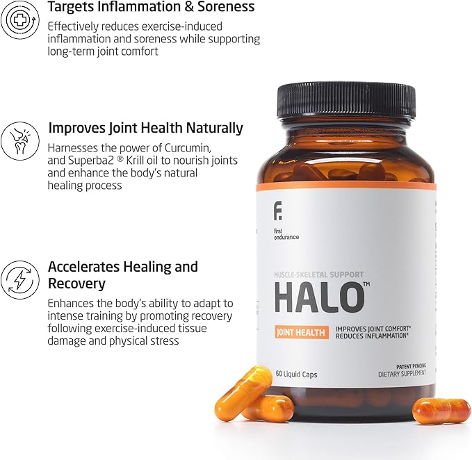 FIRST ENDURANCE Halo Joint Health Supplement - Krill Oil Choline Curcumin Improves Joint Comfort Accelerates Recovery Superior Absorption Extra Strength Joint Support 60 Liquid Capsules