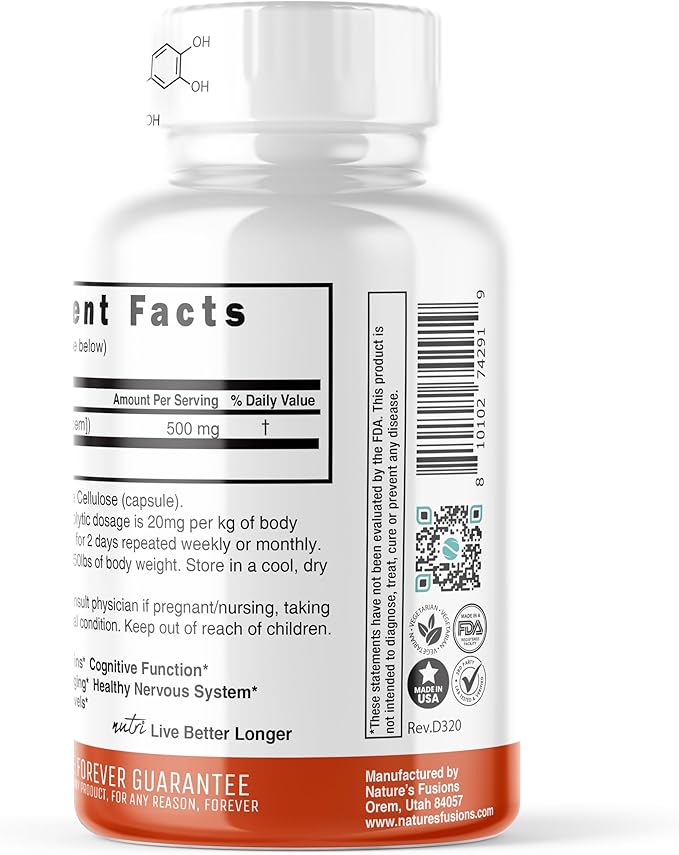 Nature's Fusions Nutri Fisetin 500mg 32 Count - Clinical Dosage - Fisetin Supplements - Powerful Senolytic Activator Antioxidant &amp Brain Support - Natural Polyphenols - 32 Count (Pack of 2)