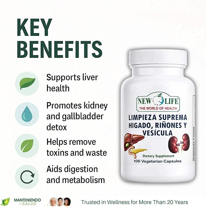 New Life Limpieza Suprema Hígado Riñones y Vesicula Healthy Liver Supplement Dandelion Root Milk Thistle Extract 100 Capsules