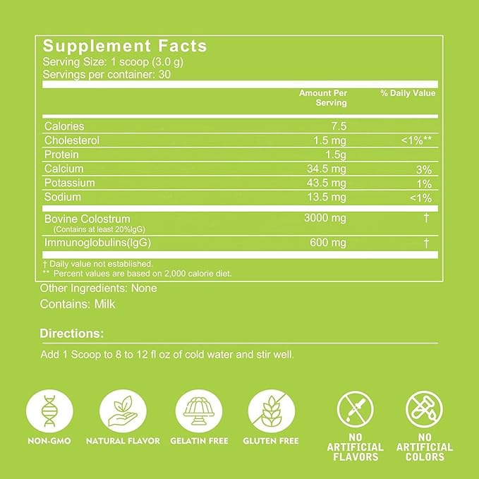 VITINITY Grass Fed Bovine Colostrum Powder for Humans 3000 mg - Natural IgG Colostrum Supplement Gut Health Immune Support Muscle Recovery Wellness | Pure Colostrum SuperfoodUnflavored 2 Pack