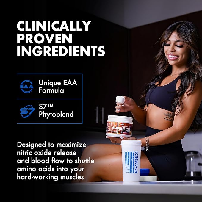 Evogen Amino K.E.M. - EAA &amp BCAA Powder Pump Volumizer | BCAAs Amino Acids Supplement for Blood Flow Muscle Growth &amp Hydration | Natural Sweetened Raspberry Lemonade | 30 Servings