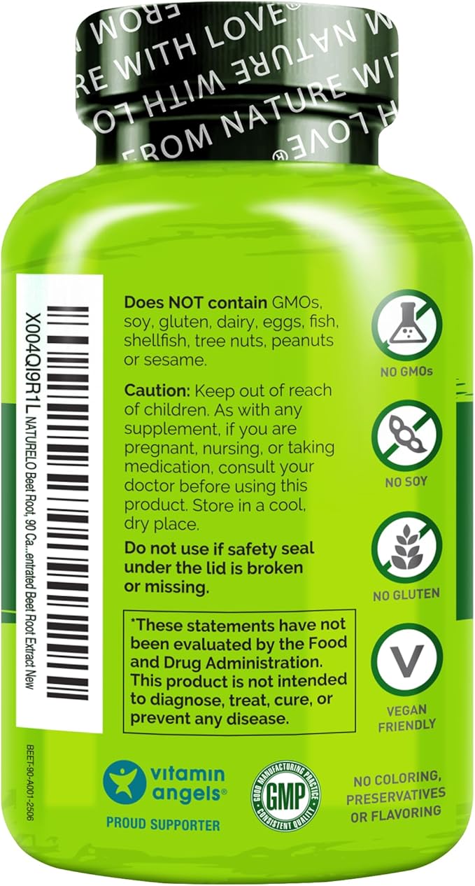 NATURELO Beet Root 90 Capsules – Heart Health &amp Blood Pressure Support* – 1000mg Beet Root Extract + Whole Food Blend – Non-GMO Vegan Gluten-Free