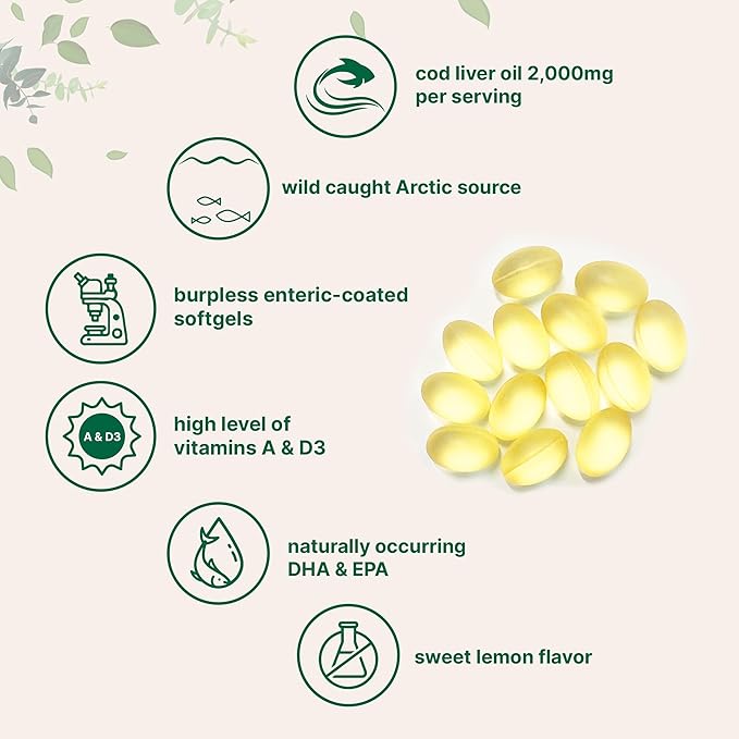 Triple Strength Omega 3 Fish Oil Supplements 4200mg Per Serving &amp Cod Liver Oil 2000mg Per Serving 360 Softgels | Lemon Flavored – Burpless – Wild Caught – Arctic Deep Sea Fish