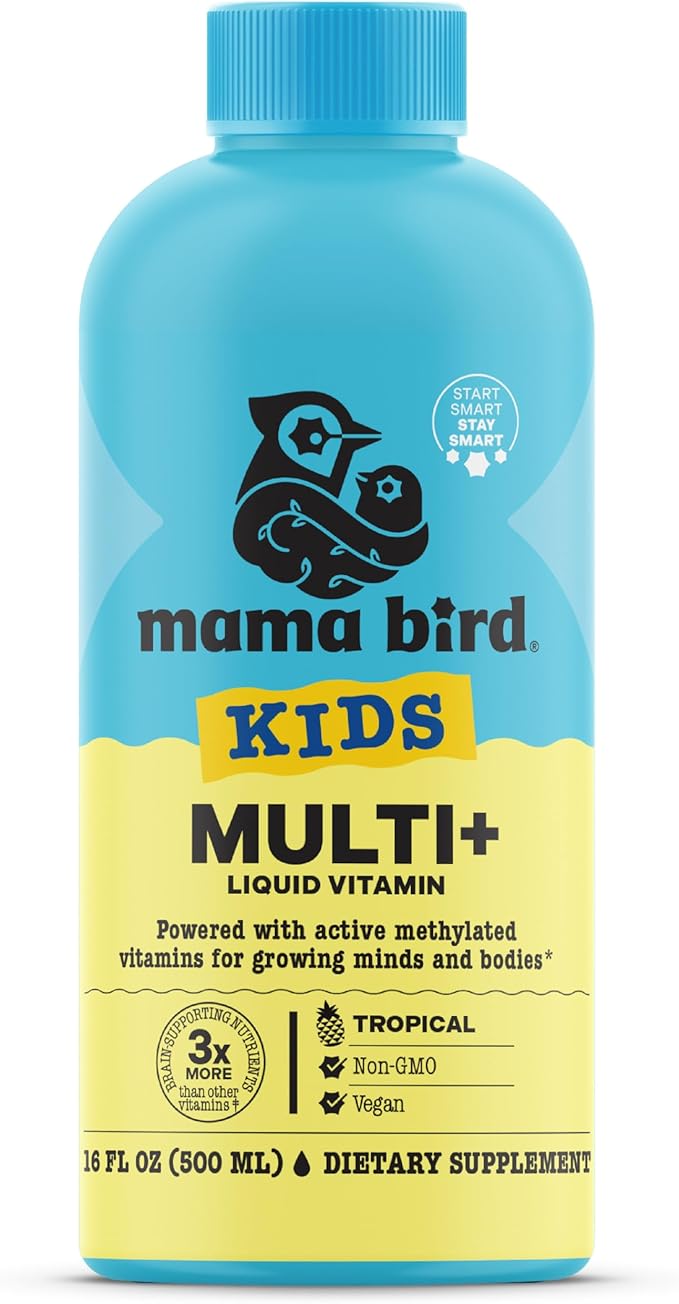 Best Nest Wellness - Mama Bird - Kids Multi+ Liquid Vitamins (31 Servings) Tropical Flavor - Active Methylated Vitamins Kids Multivitamin - Organic Superfoods Enzymes