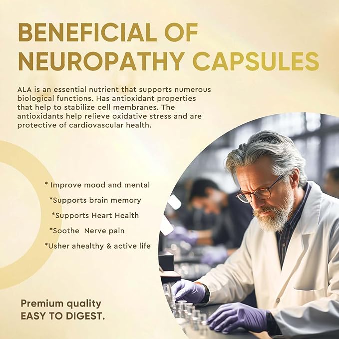 Life Nutrition Neuropathy Support Supplement - 600mg Alpha Lipoic Acid (ALA) &amp 10 Nerve Soothing Ingredients - Advanced Nerve Relief Formula for Hands Fingers Toes &amp Feet - 120 Capsules