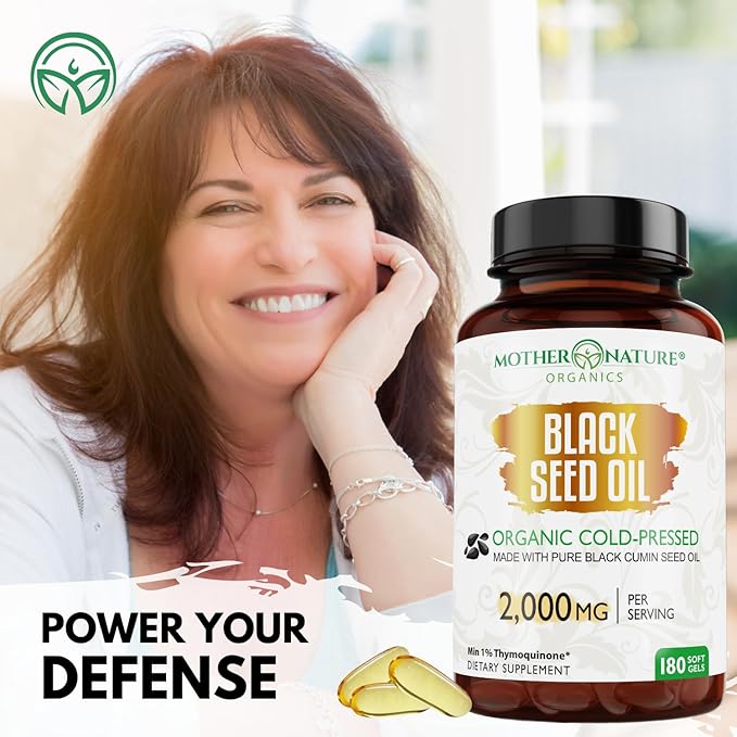 Black Seed Oil Capsules 2000mg Per Serving Organic Cold Pressed Black Cumin High TQ Immune &amp Joint Support 180 Count (3 Month Supply)