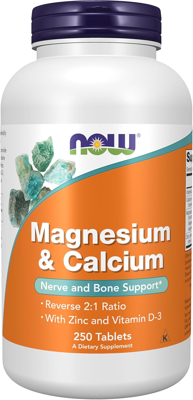 NOW Foods Supplements Magnesium &amp Calcium With Zinc and Vitamin D-3 Nerve and Bone Support* 250 Tablets