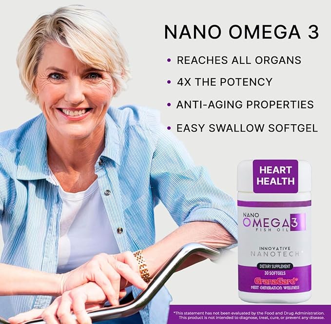 Granagard Nano Omega 3 Supplement for Women and Men – Fish Oil Softgels with Nanotechnology – High Potency EPA DHA Capsules – No Aftertaste – Easy to Swallow – 60 Count Bottle