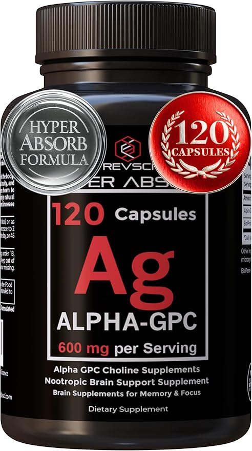 Alpha GPC Supplement &amp BioPerine for Hyper Absorption - 120 Count Alpha-GPC 600mg per Serving - Nootropics for Memory Focus Energy &amp Drive - Choline Supplements to Boost Acetylcholine Mad
