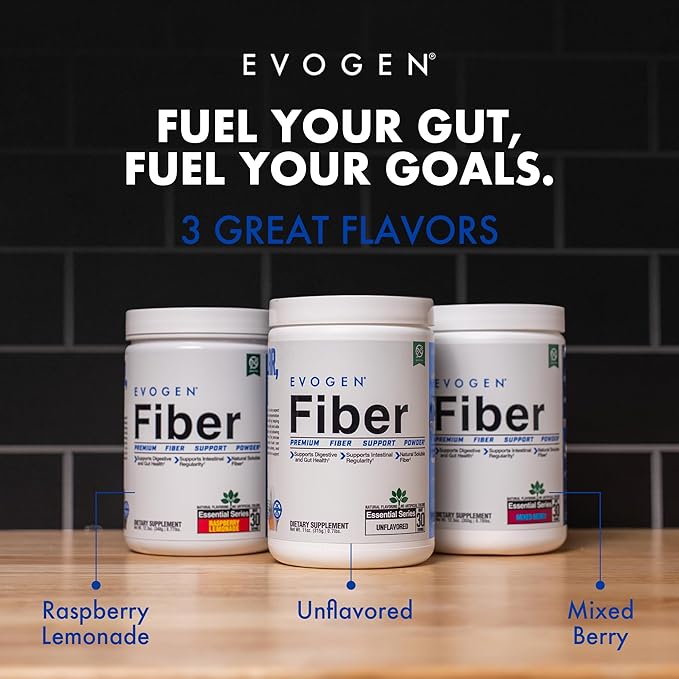 Evogen Fiber - Premium Fiber Powder Supplement | No Bloat Constipation &amp Gut Health Support | Natural Raspberry Lemonade| 30 Servings