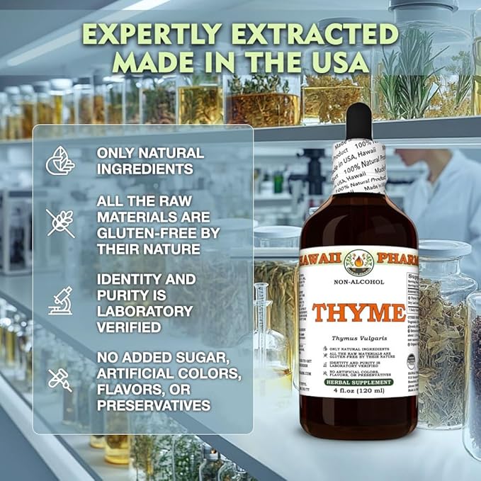 Thyme (Thymus Vulgaris) Dry Leaf Glycerite All Natural Vegan Lab Tested Alcohol-Free Liquid Extract - 2 fl.oz