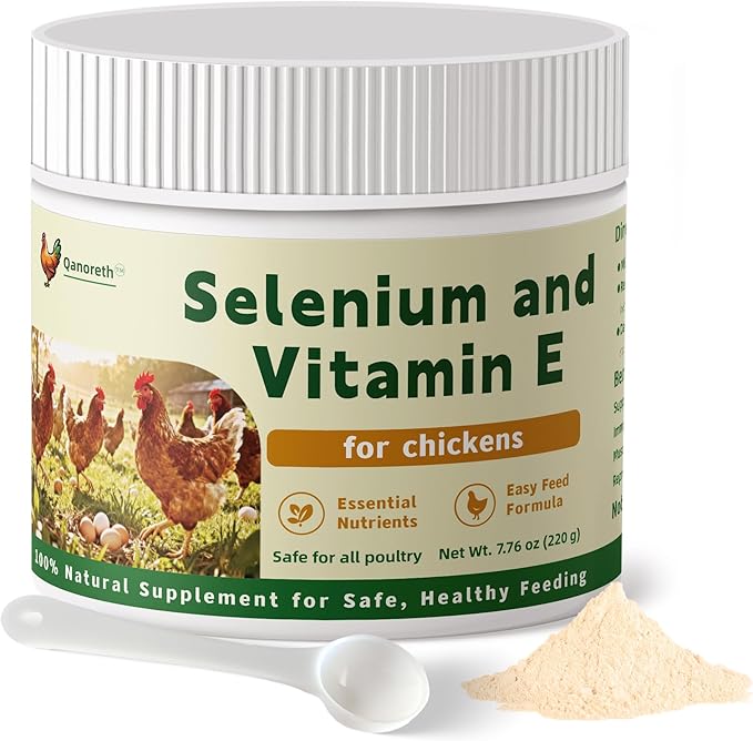 Selenium and Vitamin E Powder for Chickens – Boost Immunity Muscle Support &amp Reproductive Health Selenium for Chickens to Prevent Wry Neck &amp Improve Egg Production Chicken Vitamins for All