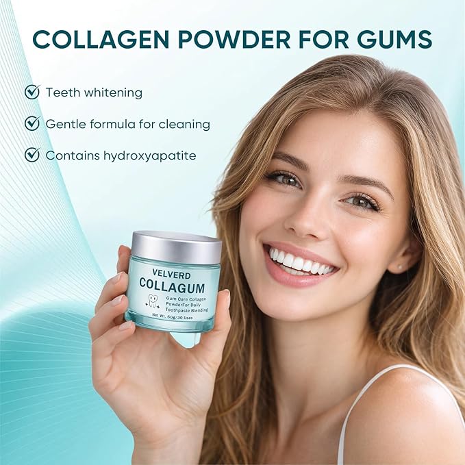 Velverdo Collagen Powder Collagum Collagen Powder for Gums Hydroxyapatite Toothpaste Powder for Teeth and Gums Natural Ingredients Gentle Cleaning of Teeth