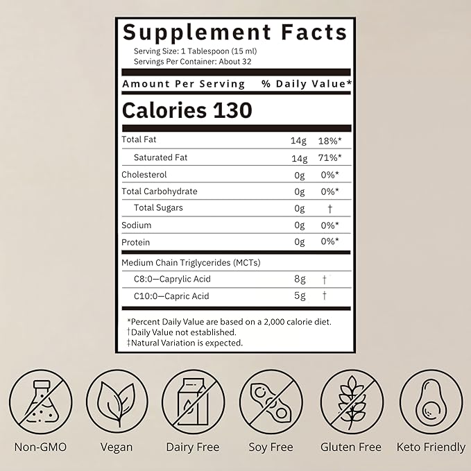 Pure MCT Oil C8 + C10 | Glass Bottle 16oz - From 100% Virgin Coconut Oil USDA Organic - Lab Tested for Quality and Purity - Keto Supplement For Brain &amp Body | Add To Coffee or Shakes