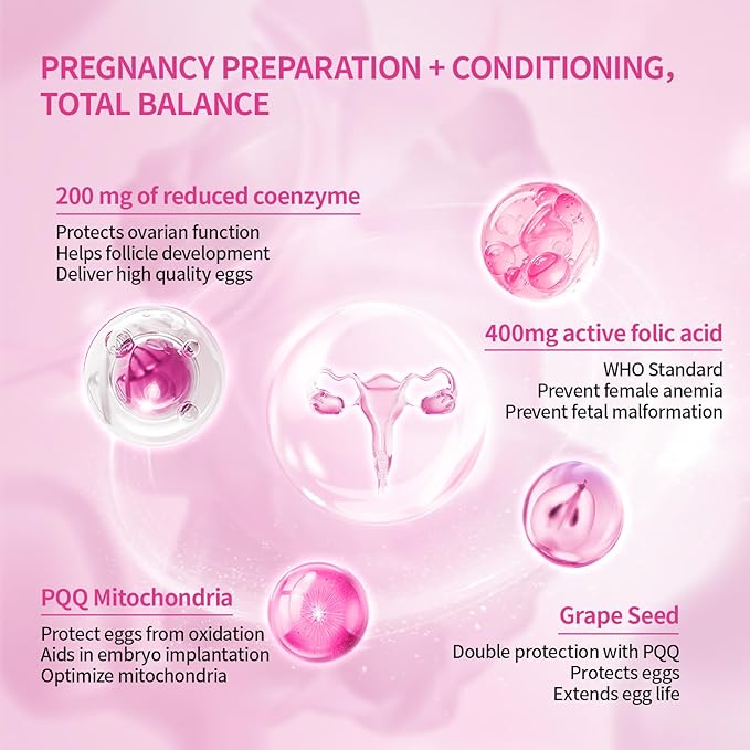 DRAUSTIN Coenzyme Q10 Preparation for Pregnancy Reduction 200mg Mitochondrial PQQ Folic Acid Imported from The United States 60 Count