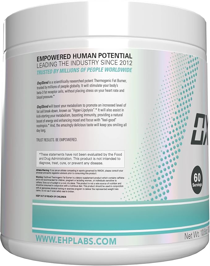 EHP Labs OxyShred Pre Workout Powder - Preworkout Powder with L Glutamine &amp Acetyl L Carnitine Energy Boost Drink - Bahama Breeze/Beach 60 Servings