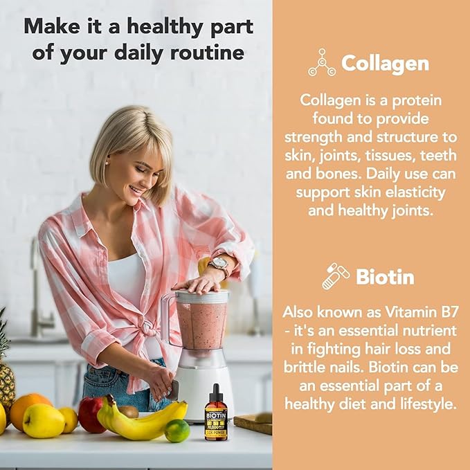 Super Natural Goods Liquid Biotin &amp Collagen 70000mcg Hair Growth Vitamin Drops - Radiant Skin Strong Nail Support - High Potency Hair Loss Supplement for Damaged Strands for Men &amp Women (4