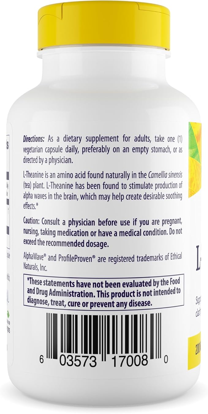 Healthy Origins L-Theanine 200 mg (AlphaWave Supports Relaxation Without Drowsiness Brain Support Non-GMO Gluten Free) 180 Veggie Caps