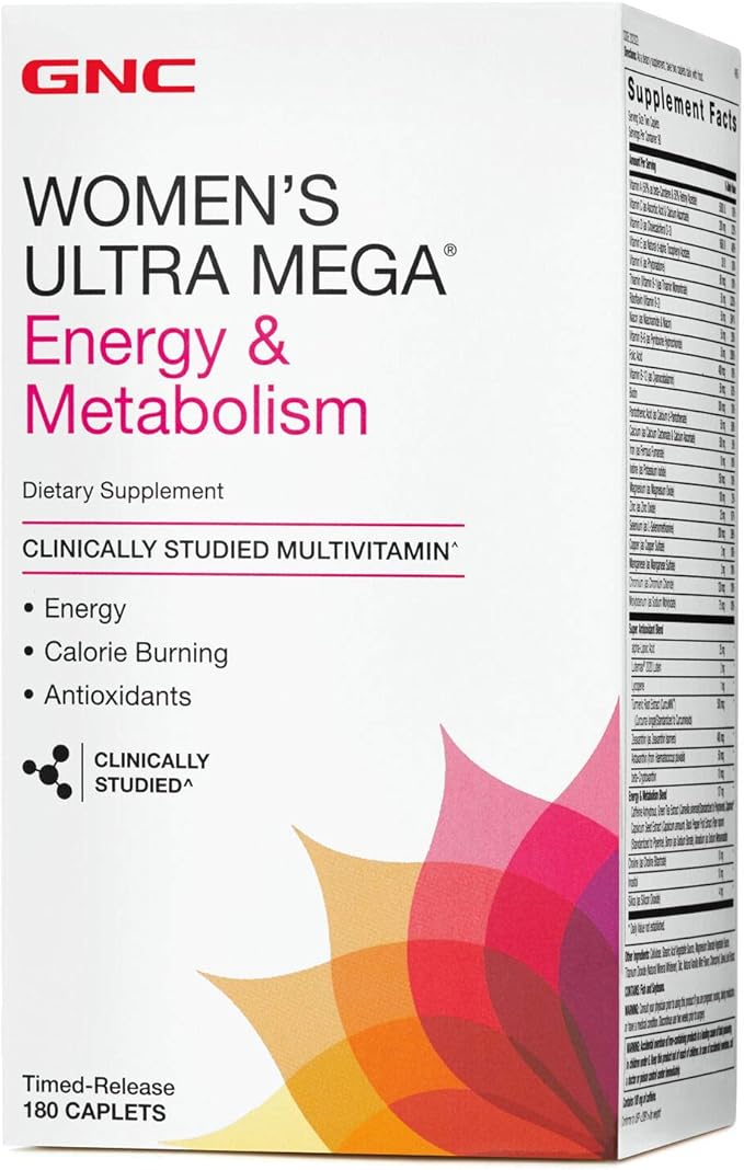 GNC Womens Ultra Mega Energy and Metabolism Multivitamin for Women 180 Count for Increased Energy Metablism and Calorie Burning