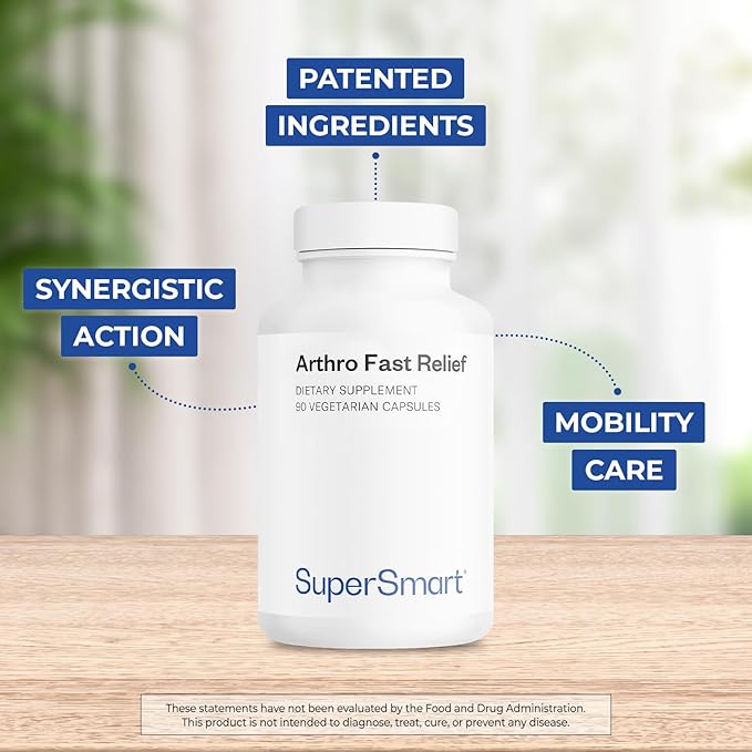 Supersmart Arthro Fast Relief (High Potency) - with MSM Levagen+ Pea Collavant N2 Collagen Fermented Ginger - Joints &amp Mobility | Gluten Free - 90 Vegetarian Capsules