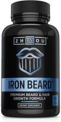 Zhou Iron Beard - Beard Growth Vitamins Men Premium Biotin Saw Palmetto &amp B Vitamin Pills to Support Facial Hair Beard Care Supplement for Full Beard - 60 Veggie Capsules