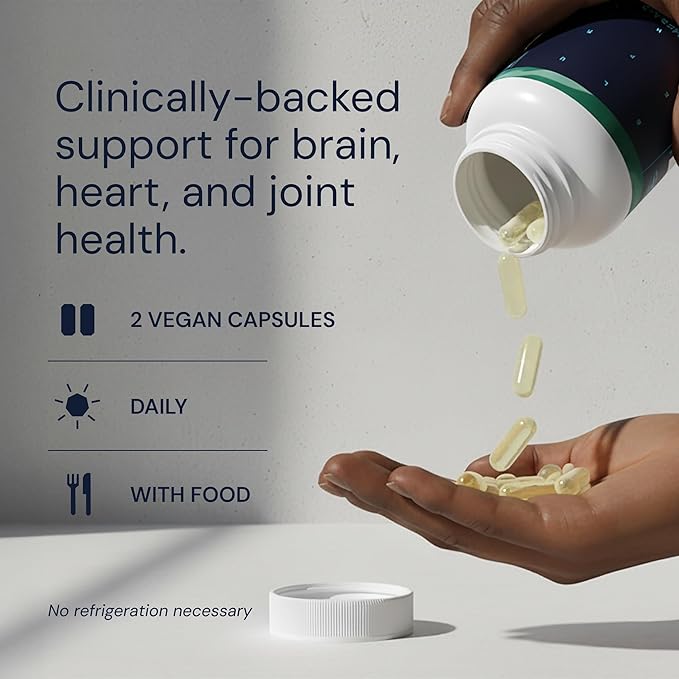 Blueprint Bryan Johnson Omega-3 - Vegan Algae Omega 3 Supplement with EPA/DHA - 800mg Plant-Based for Brain Heart &amp Joint Support - High Absorption Triglyceride Form - 1:1 EPA/DHA