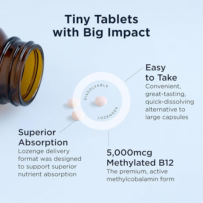 Designs for Health Vitamin B12 Lozenges - B12 Vitamins 5000 mcg Methylcobalamin - Vitamin B12 Supplements - Vegan + Non GMO Natural Berry Flavor (60 Quick Dissolve Lozenges)