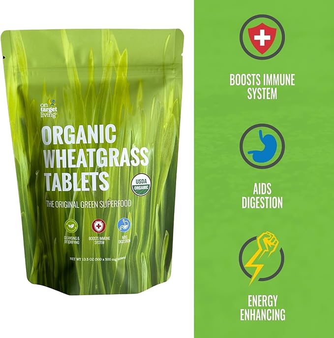 On Target Living Wheatgrass Tablets- 500 Tablets | USDA Organic |