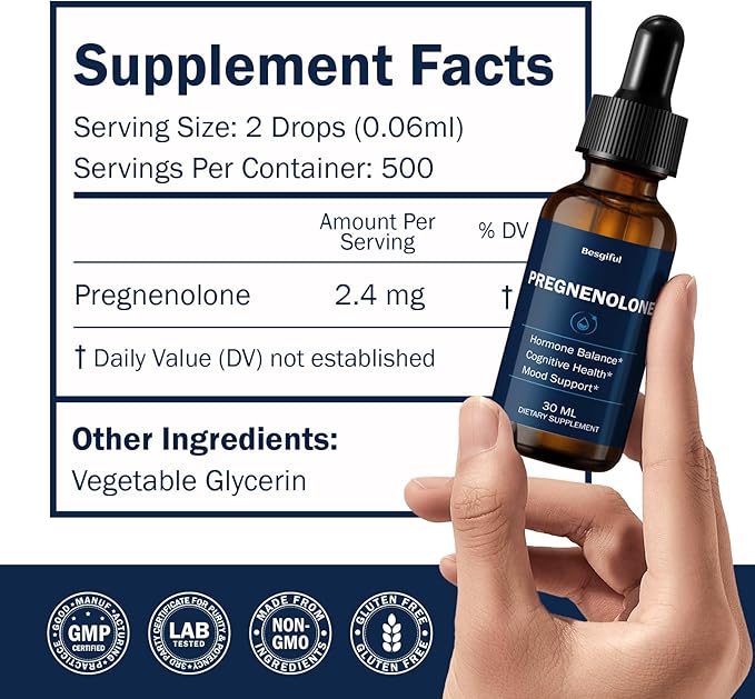 Liquid Pregnenolone Supplement Sublingual Micronized Liquid for Hormone Balance Memory &amp Focus Support Promote Cognitive Health Better Absorption Than Capsules 30 ml